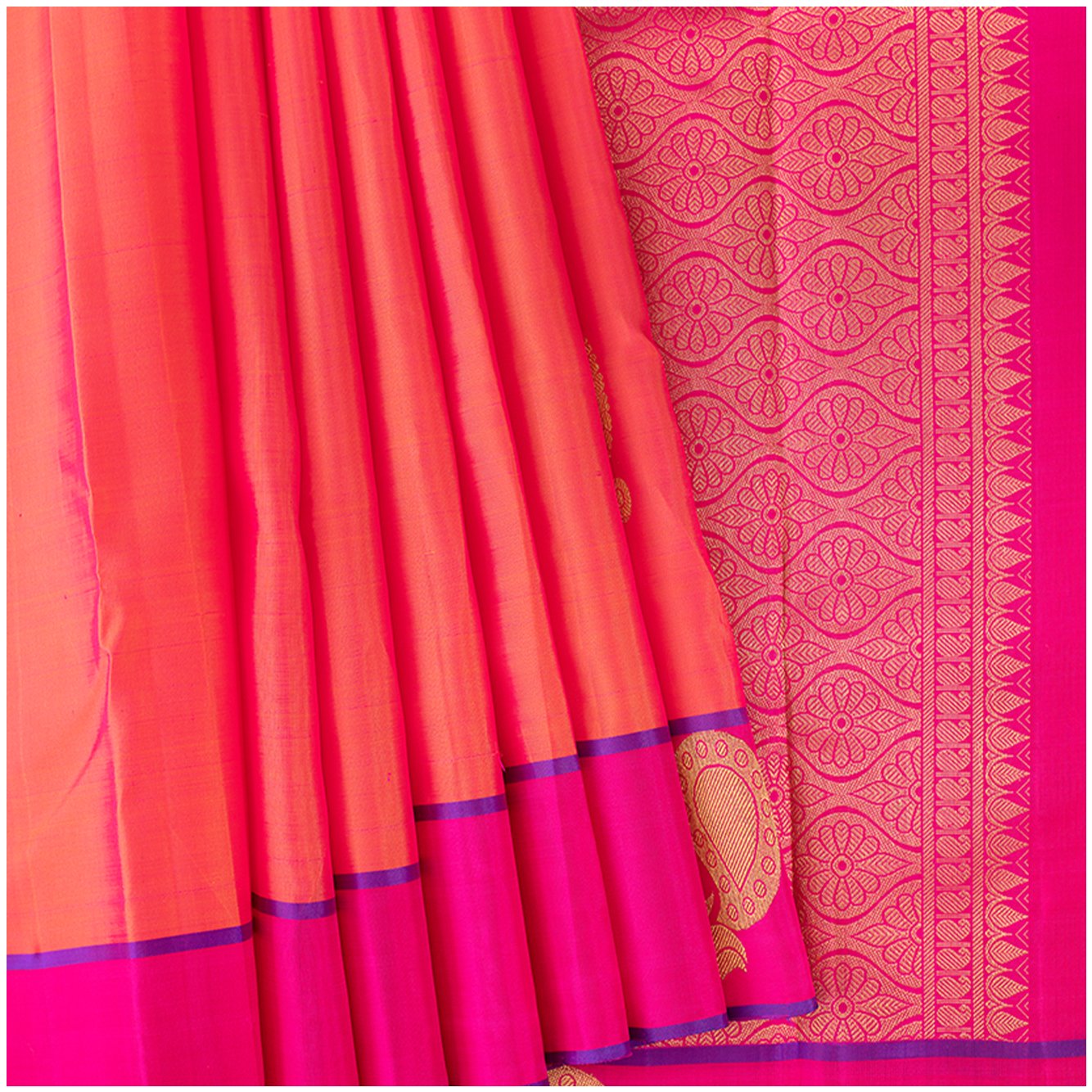 Pink with orange silk saree