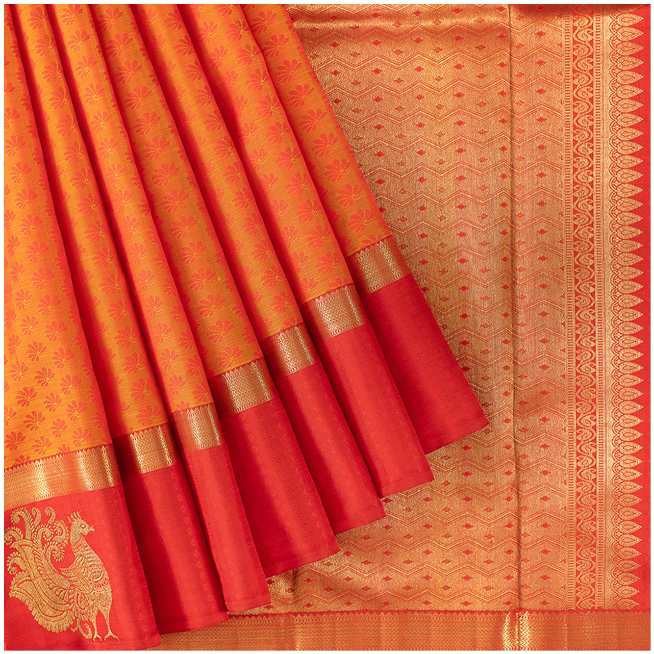Orange with Red silk saree