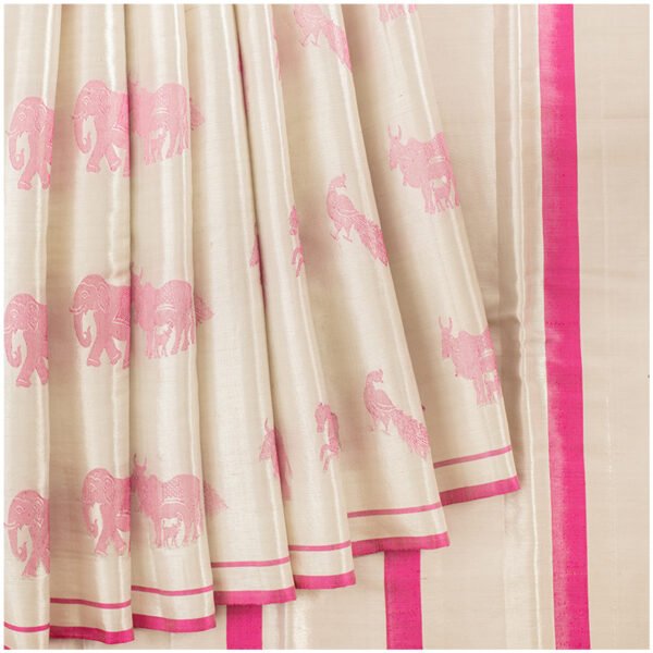 Off-white with simple pink coloure Kanchipuram silk
