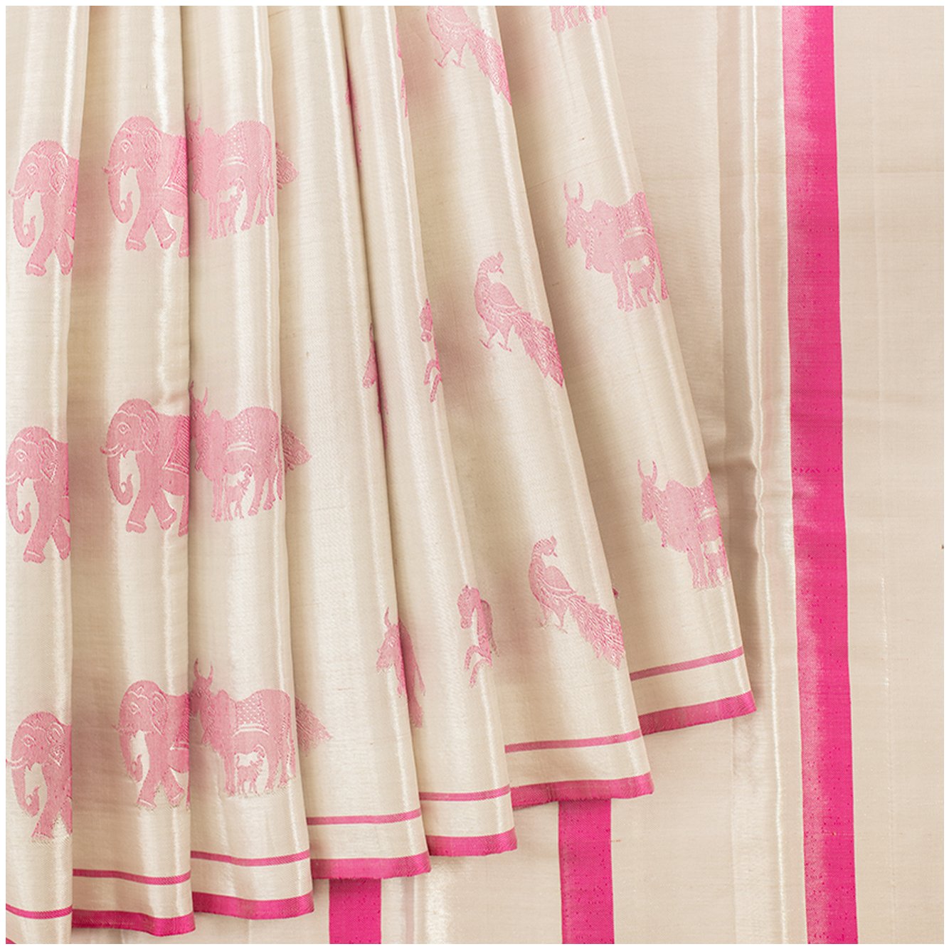 Off-white with simple pink Kanchipuram silk