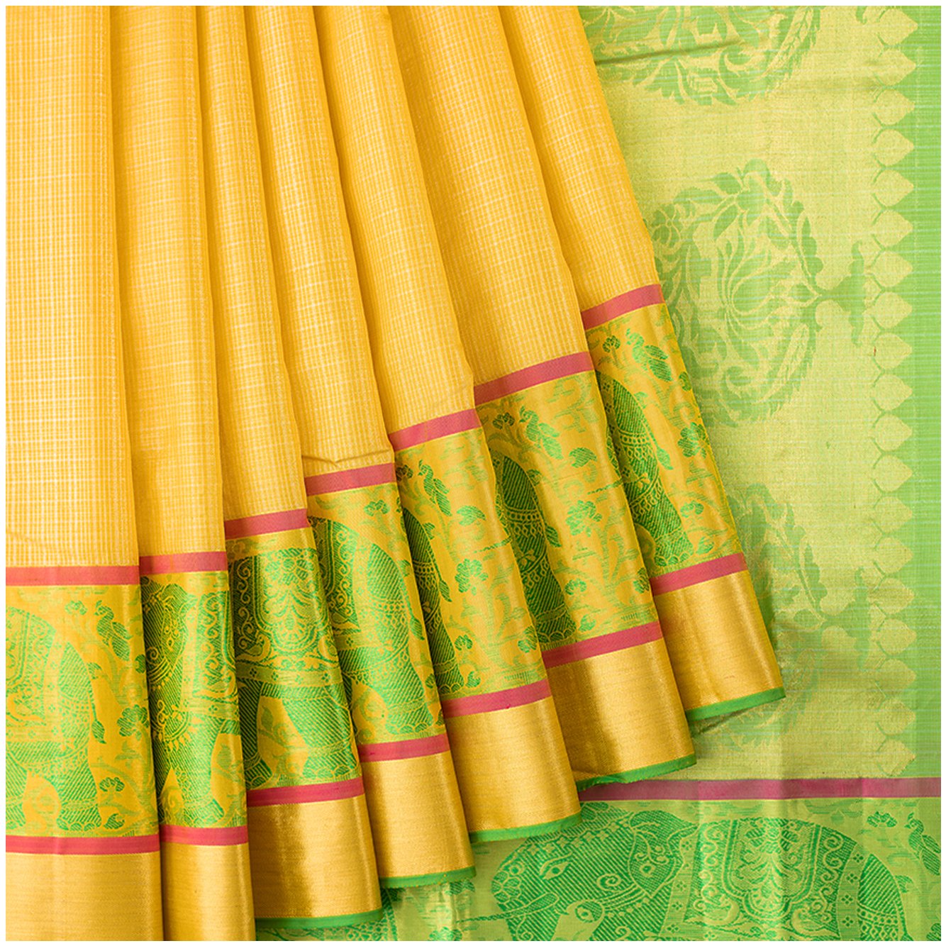Mango yellow with green Kanchipuram Silk saree