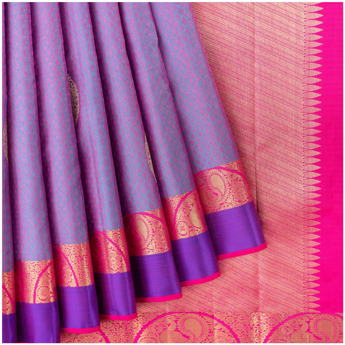 Purple with pink gold border silk saree