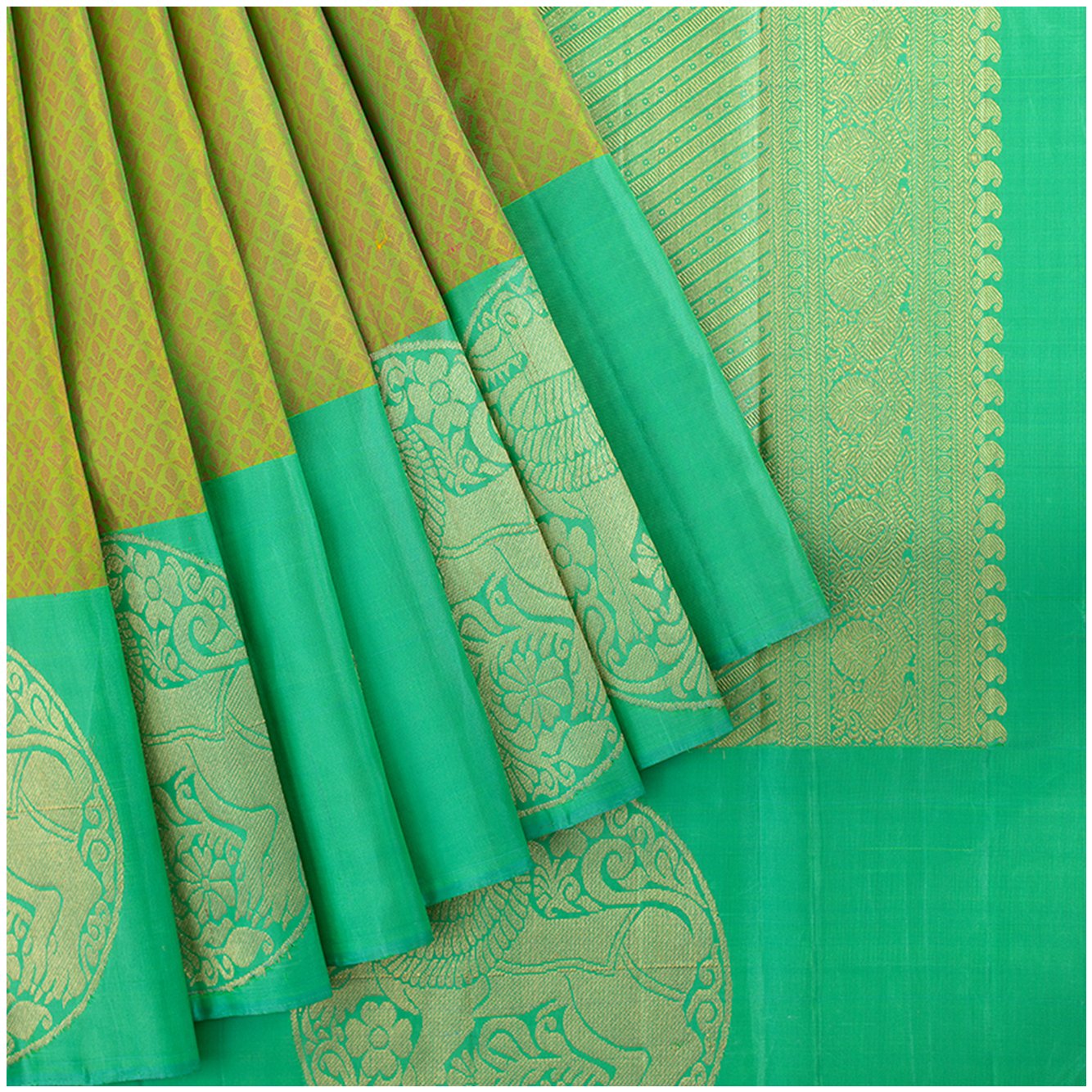 Green and golden Kanchipuram silk saree