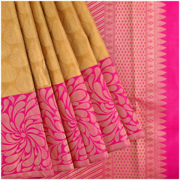 Gold with pink Kanchipuram silk saree