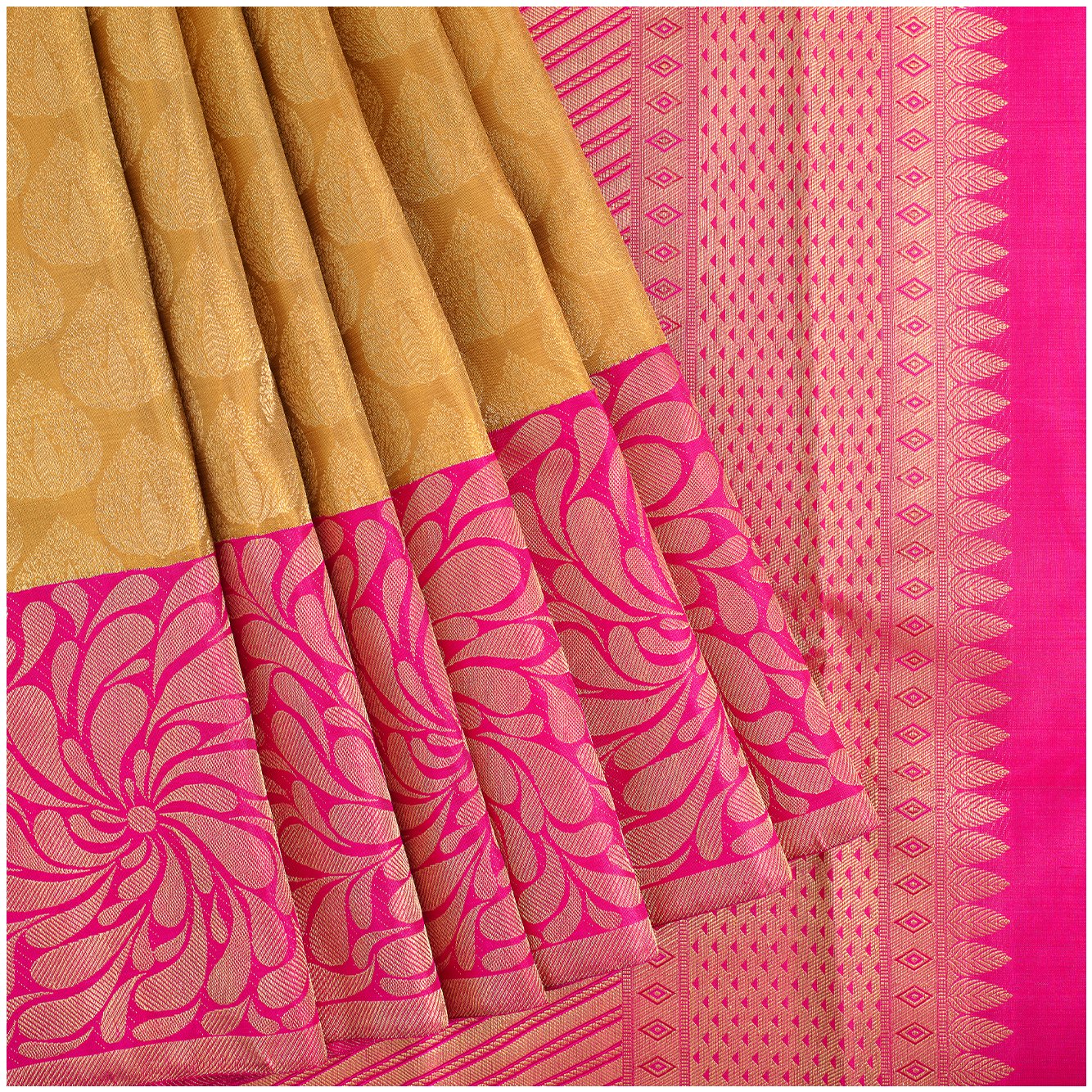 Gold with pink Kanchipuram silk saree