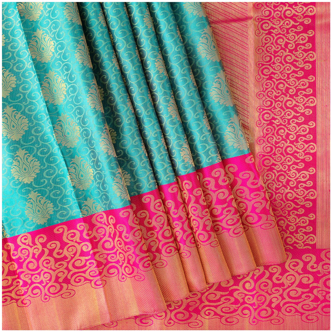 Blue with Bright pink Kanchipuram silk saree